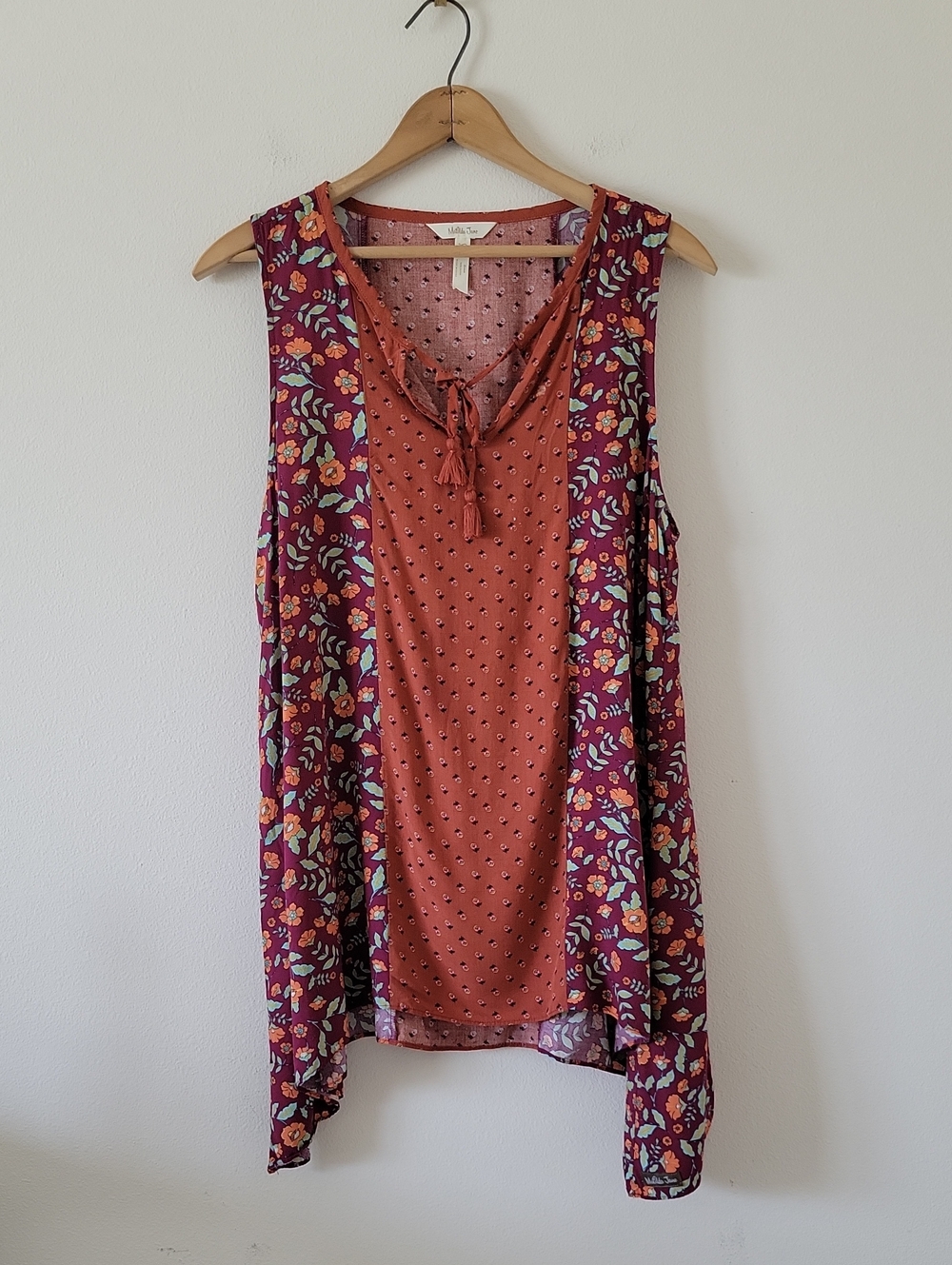 Matilda Jane Rust Burgundy Floral Sleeveless Tunic Size Large